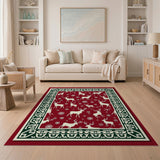 Red Festive Red Reindeer Snowflakes Area Rug
