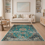 Teal Distressed Persian Area Rug