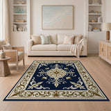 Blue and Teal Navy Blue Ornate Persian Medallion Rug