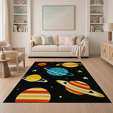Vibrant Cartoon Space Planets Kids Area Rug