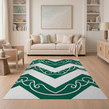 Ornate Green Chevron Swirl Area Rug