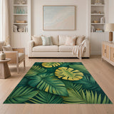 Green Boho Chic Lush Green Monstera Leaf Area Rug