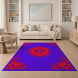 Red Starburst on Purple Tribal Border Rug