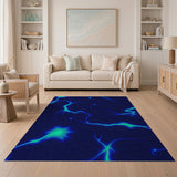 Neon Blue Lightning Storm Area Rug
