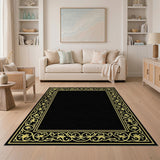 Gold and Silver Elegant Gold Ornate Border Black Area Rug