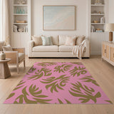 Pink Gold Abstract Leaf Area Rug