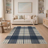 Beige Navy Plaid Check Area Rug