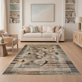 Distressed Brown Geometric Area Rug
