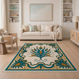 Ornate Teal and Gold Floral Area Rug