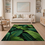 Lush Green Palm Leaf Area Rug on Black