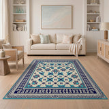 Teal Blue Persian Floral Motif Rug