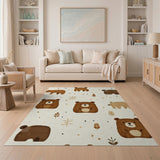 Beige and Neutral Adorable Brown Bear Kids Area Rug