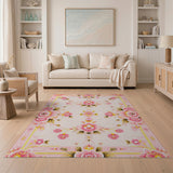 Pink Blush Pink Peony Floral Vintage Rug