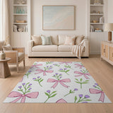 Playful Pink Bows Purple Flowers Area Rug