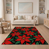 Red Floral Vintage Bold Red Poinsettia Floral Area Rug