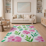 Pink Hibiscus Blooms Green Leaves Area Rug