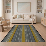 Bold Yellow Grey Striped Geometric Area Rug