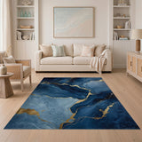 Navy Blue Gold Veined Abstract Area Rug