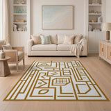 Intricate Gold Maze Line Art Area Rug