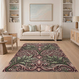 Ornate Pink Green Acanthus Leaf Area Rug