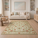 Traditional Persian Ivory Persian Floral Area Rug with Red Blooms