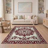 Red Mandala Persian Area Rug with Ornate Borders