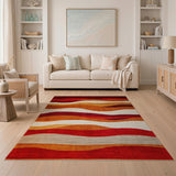 Wavy Red Orange Abstract Area Rug