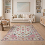 Multi-color and Patterns Cream Pink Floral Persian Area Rug