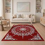 Red Red Snowflake Medallion Area Rug