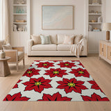 Red Poinsettia Floral Pattern Red Area Rug