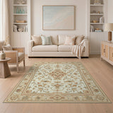 Ornate Ivory Floral Medallion Rug