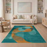 Geometric Modern Teal Orange Abstract Geometric Area Rug