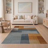 Modern Geometric Block Area Rug in Rust Orange Grey