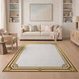 Gold and Silver Ornate Gold Art Deco Border Area Rug