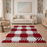 Bold Red White Plaid Farmhouse Area Rug
