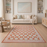 Blush Pink Terracotta Geometric Area Rug