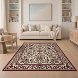 Ornate Cream Field Persian Area Rug with Red Border