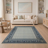 Indigo Floral Border Persian Area Rug
