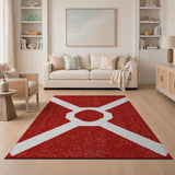 Bold Red White Geometric Cross Area Rug
