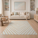 Beige and Neutral Beige Chevron Zigzag Area Rug