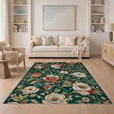 Green Emerald Green Peony Floral Vintage Area Rug