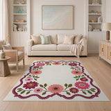 Pink Scalloped Floral Border Area Rug