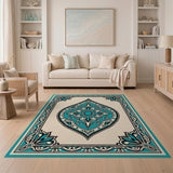 Teal Mandala Ornate Border Area Rug