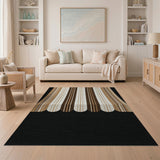 Brown Tan Striped Scalloped Awning Rug