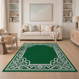 Emerald Green Ornate Border Area Rug