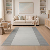 Textured Grey Border Neutral Area Rug