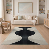 Abstract Black Curves Geometric Area Rug