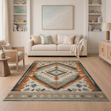 Southwestern Grey and Terracotta Geometric Area Rug