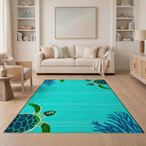 Coastal Beach Teal Sea Turtle Coastal Area Rug