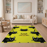 Playful Black Cats Sunny Yellow Area Rug